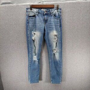 Vintage Distressed Light Blue Jeans Mid-Rise Womens Denim Pants 28W